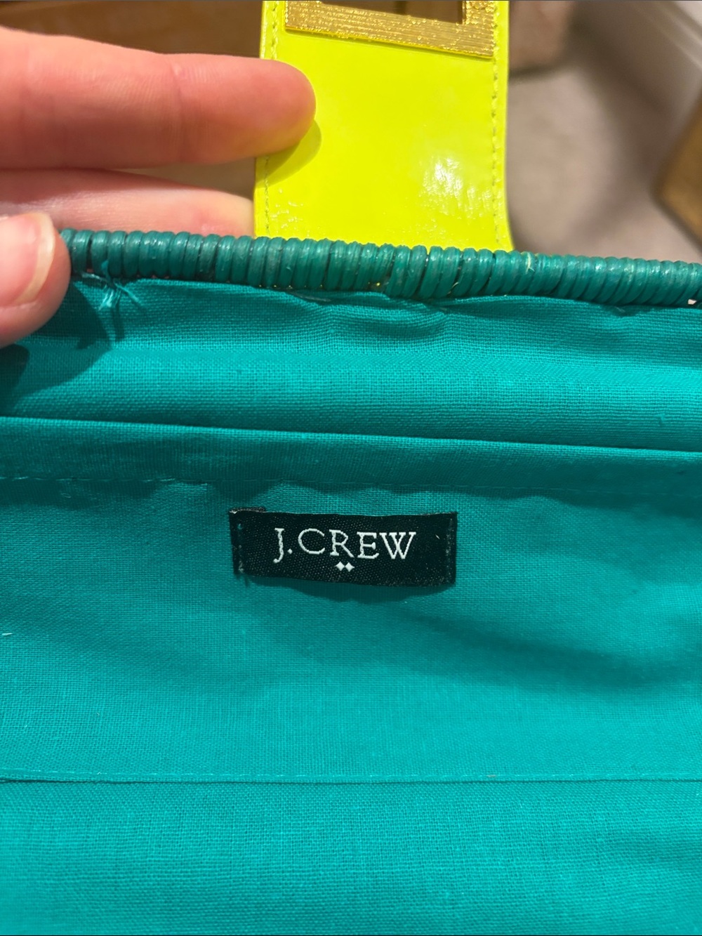 J. Crew Teal Woven Clutch with Yellow Patent Tab - Picture 2 of 4